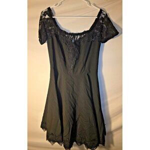 Spin Doctor XL Black Girlie Goth Gothic Black Lace Fit Flare Dress Vintage Vibe